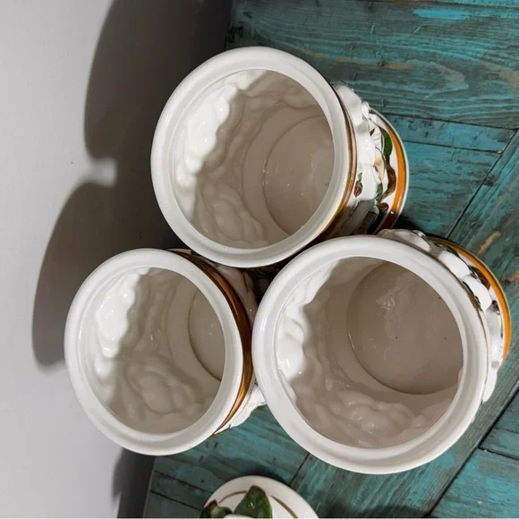 Vintage Floral Ceramic Canister Set-3-D Floral Design Coffee Tea Sugar - Picture 9 of 14